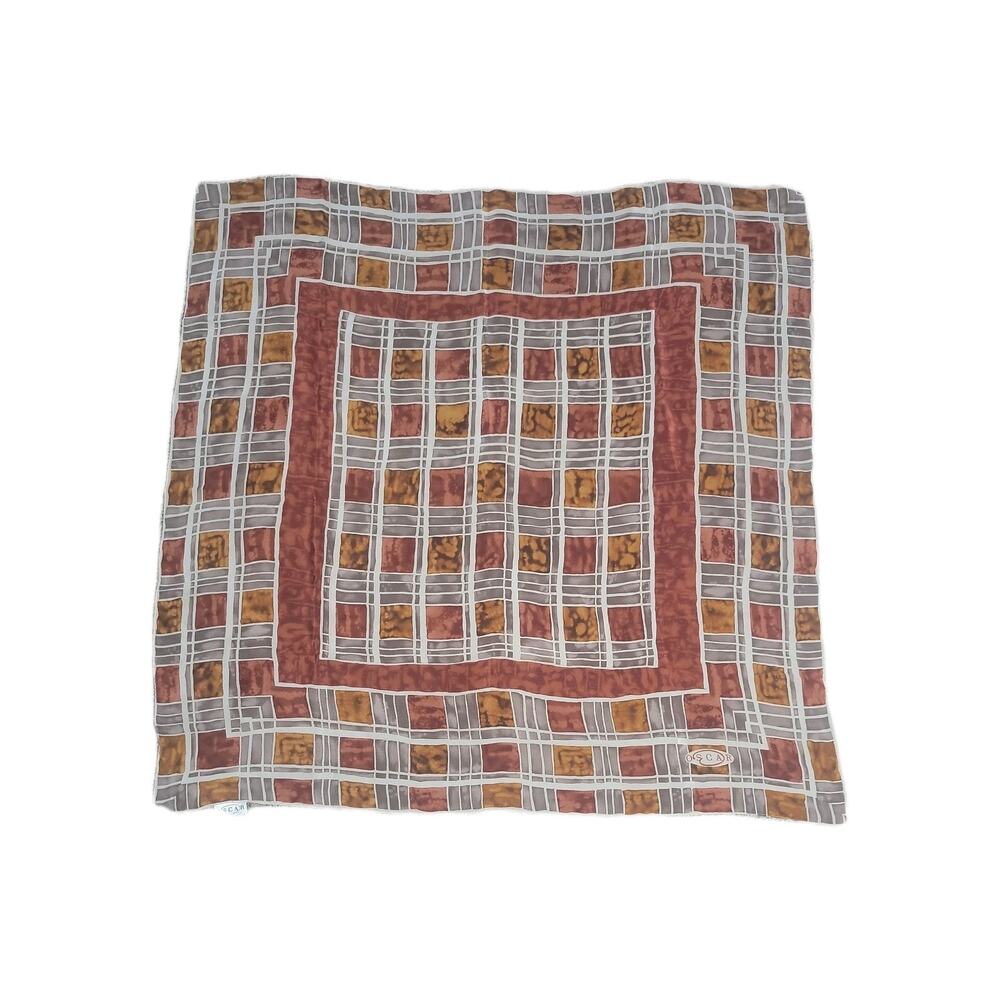 Vintage Oscar de la Renta Square Plaid 31” x 31” Silk Scarf Beautiful Condition